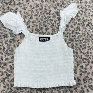 Katie J NYC White Ruffled Tank Top